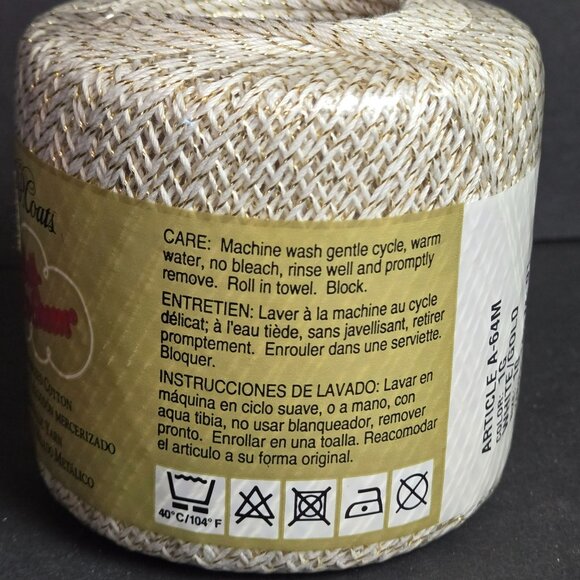 J&P Coats Metallic Knit-Cro-Sheen Thread White Gold 100 Yards Mercerized Cotton - Picture 4 of 5